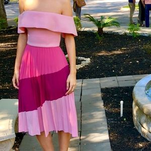 Off the shoulder color block dress